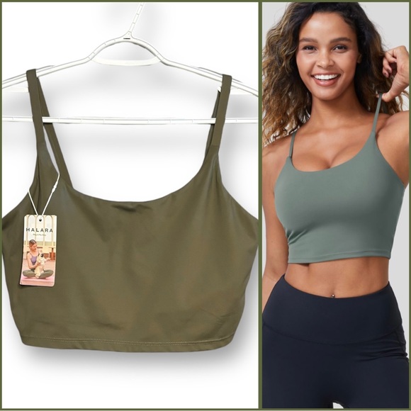🎄🎁Halara 1X New Padded Cropped Yoga Cami / Bra Olive Green - Picture 1 of 11